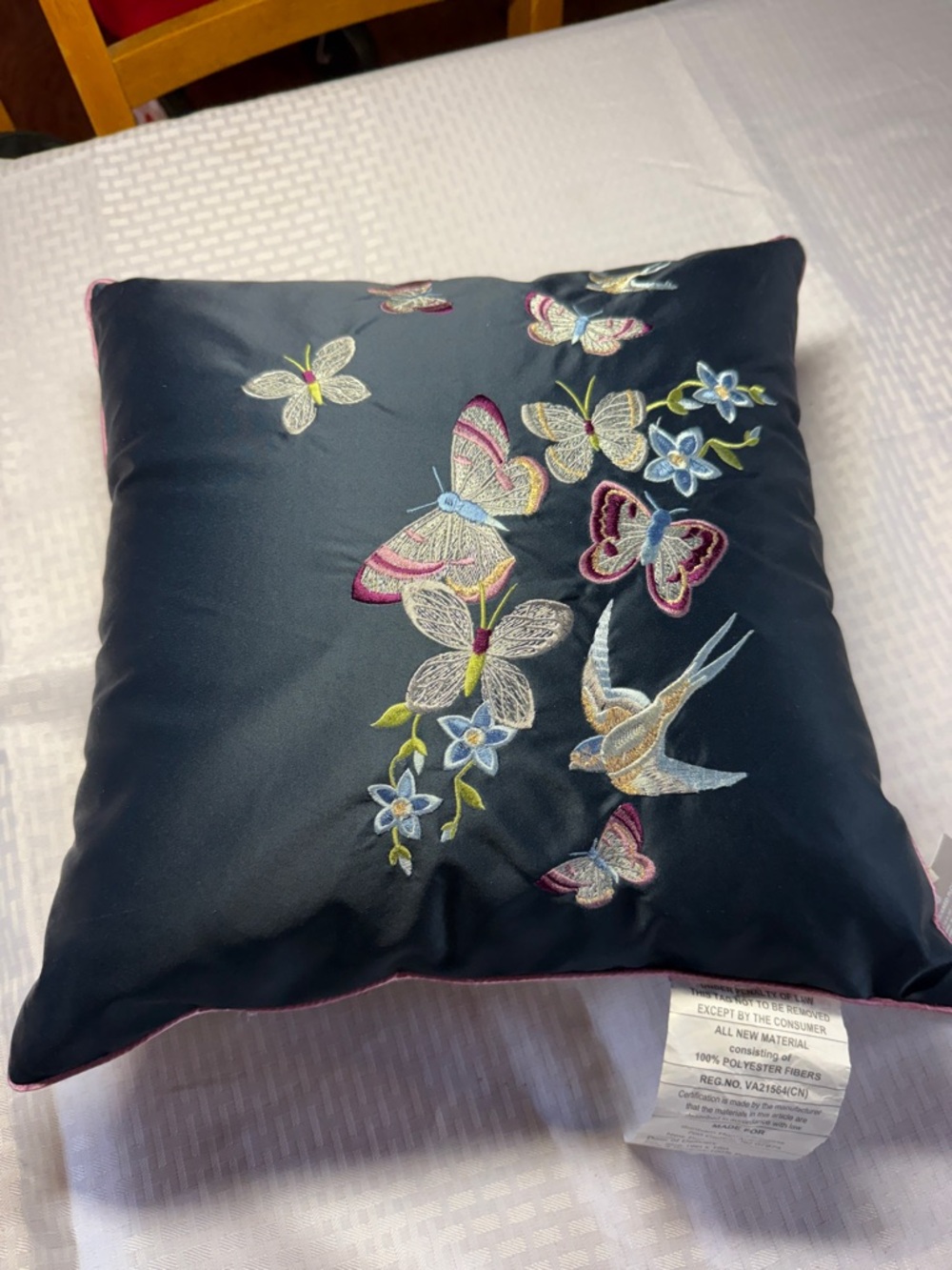 Ted Baker Navy Embroidered Butterfly & Bird Accent Pillow